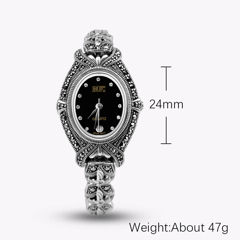 YYSUNNY Retro Women's Marcasite Pave Wrist Watch Fashion S925 Sterling Silver Bracelet for Ladies Birthday Gift Classic Jewelry