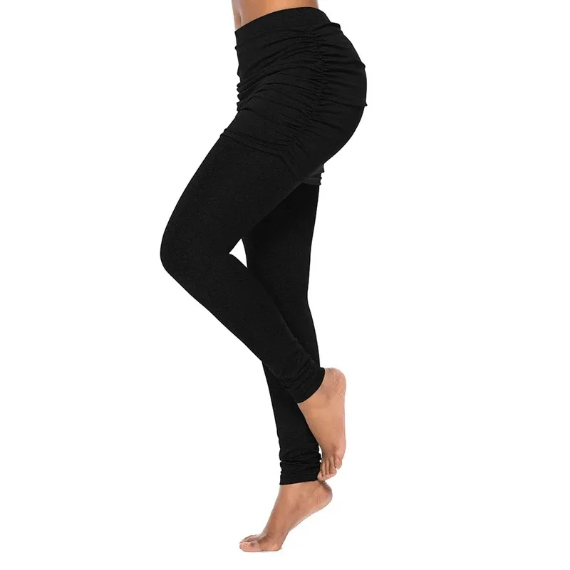 Women\'s Hip Wrap Side Pleated Bottom Skirt Pants Elastic Sports Pants Yoga Pants