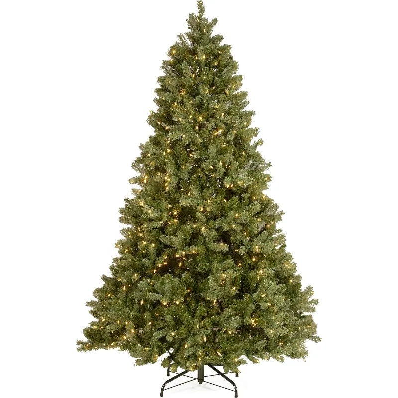 Feel Real' Artificial Full Downswept Christmas Tree, Green, Douglas Fir, White Lights, Includes Stand, 7.5 feet