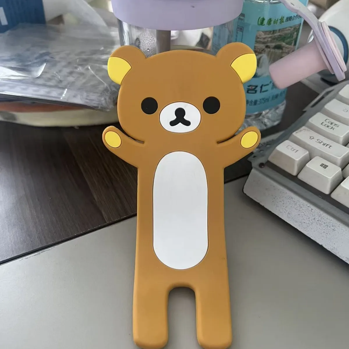 Silicone Bending Rilakkuma Desktop Phone Fixed Anti Slip Stand Binge-Watch Video Brushing Mobile Tool Decoration Support Bracket view 3