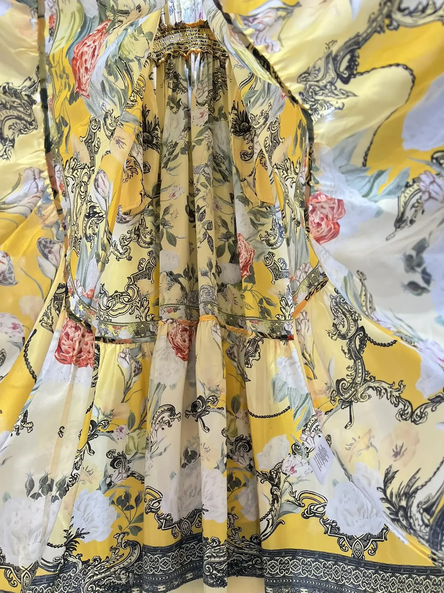 Dames Gewaad 2024 Nieuwe Lente Zomer 100% Zijde Bloemenprint V-Hals Casual Halve Mouw Maxi Jurk Voor Vakantie