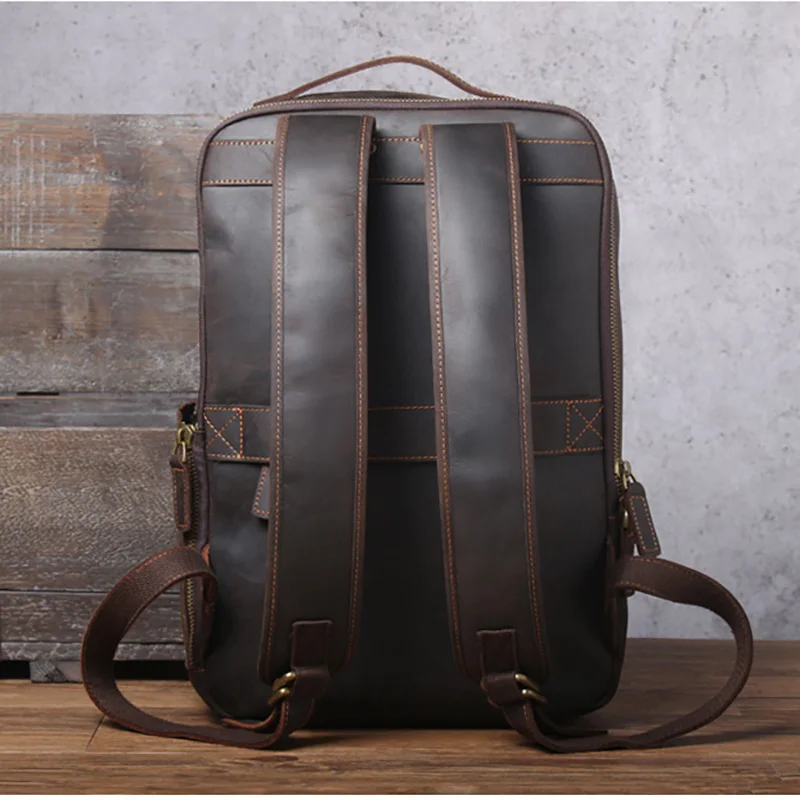 Vintage Crazy Horse Genuine Leather Men\'s Backpack Mochila Hiking Bagpack Male Travel Backpack Large Daypack outdoor Rucksack