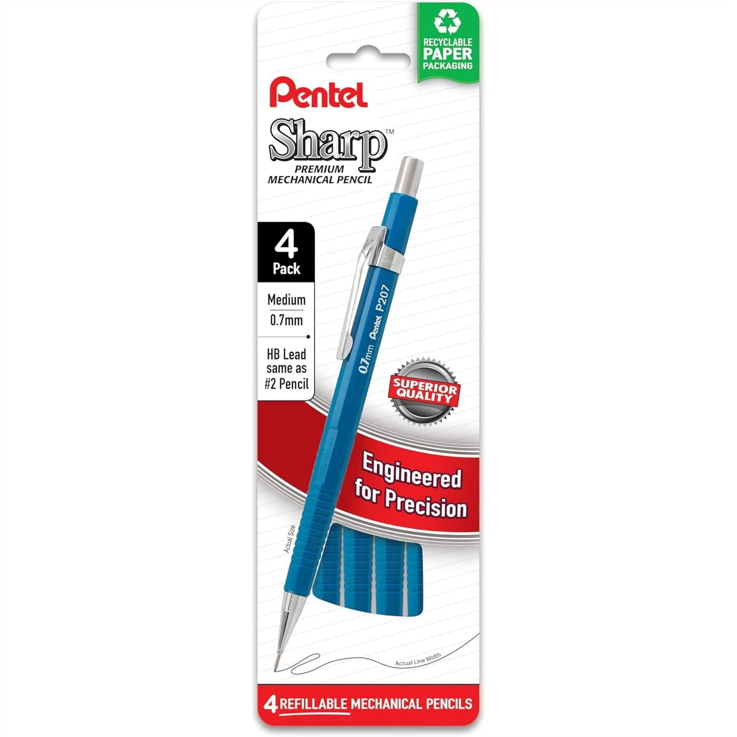 

Pentel Mechanical Pencil 0.7mm Blue Barrel 4-Pack with HB Lead for Drawing and Writing