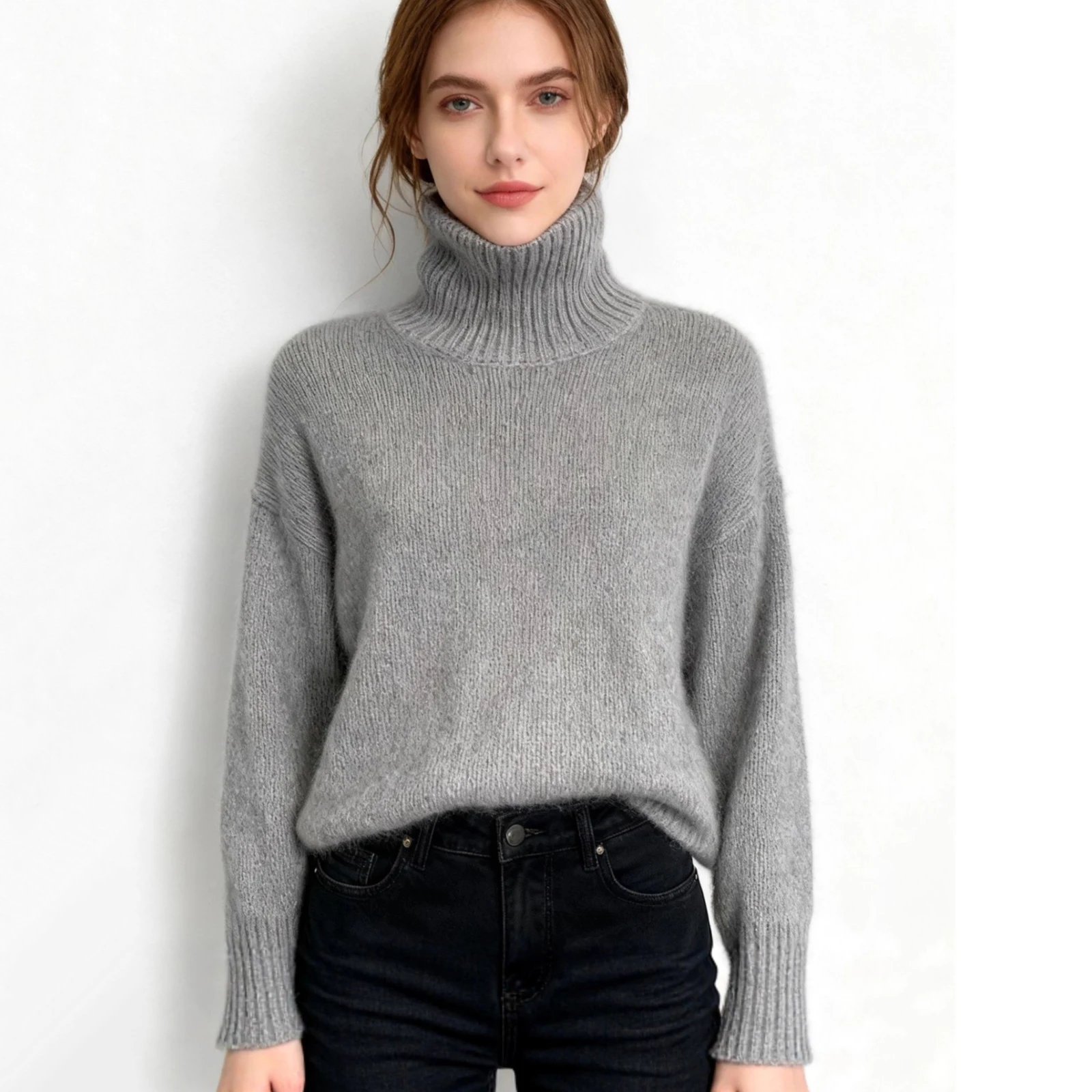 

Autumn Winter Turtleneck Sweater Women Casual Knitted Jumpers Long Sleeve Top Basic Round Neck Soft Pullovers Ladies Sweater