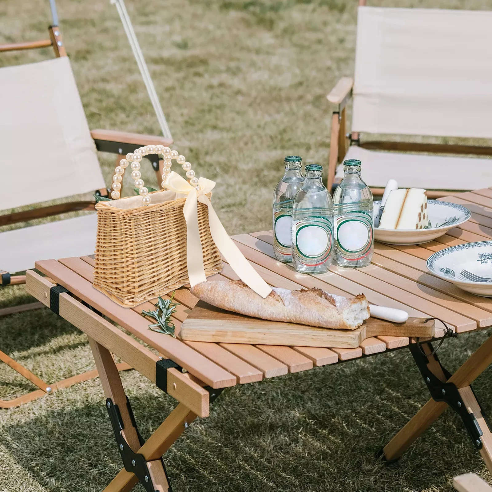 

Pearl Handbag Straw Tote Beach Bag Vacation Pearls Woman Summer Purse Large Opening Storage Practical Travel Shopping Wallet