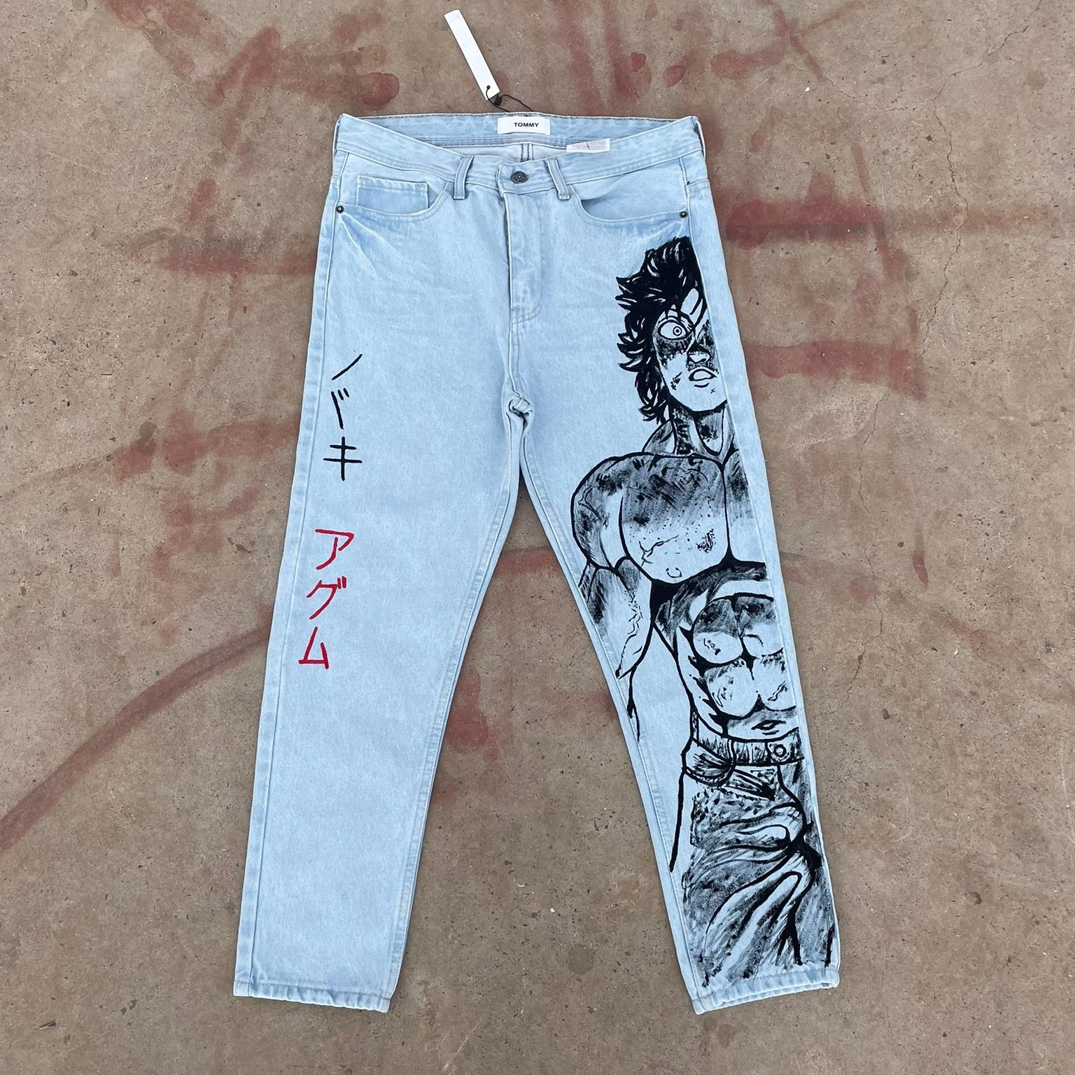 Harajuku estampa anime jeans largos para homens e mulheres, calças de perna larga, streetwear Y2K, calças de cintura alta, popular, novo estilo, 2024