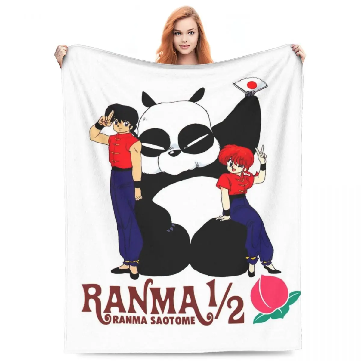 Ranma Saotome & Genma Saotome Blankets Fleece Printed Japanese Anime Ultra-Soft Throw Blanket for Home Bedroom Bedspreads