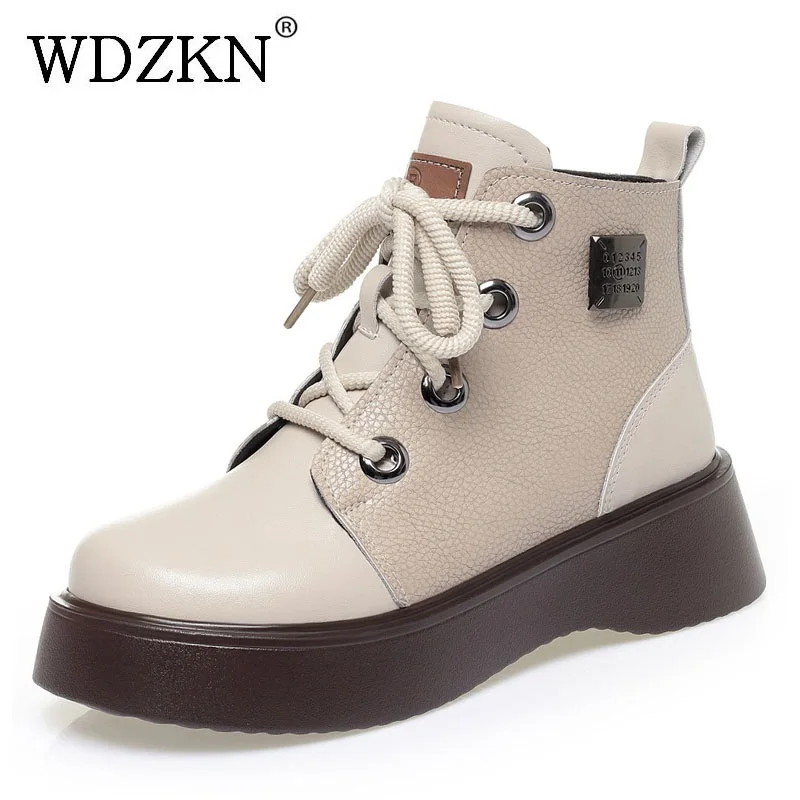WDZKN Fashion Women Snow Boots Winter Natural Wool Fur Thick Sole Chunky Platform Ankle Boots Ladies Warm Cotton Shoes Big Size