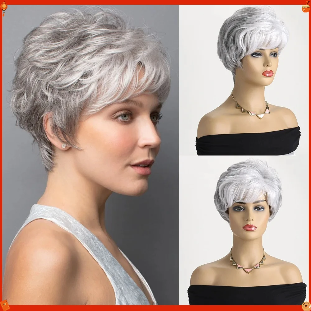 Synthetic Short Curly Ombre Wig with Side Bangs Heat Resistant Fiber Natural Look for Women Daily Cosplay Party