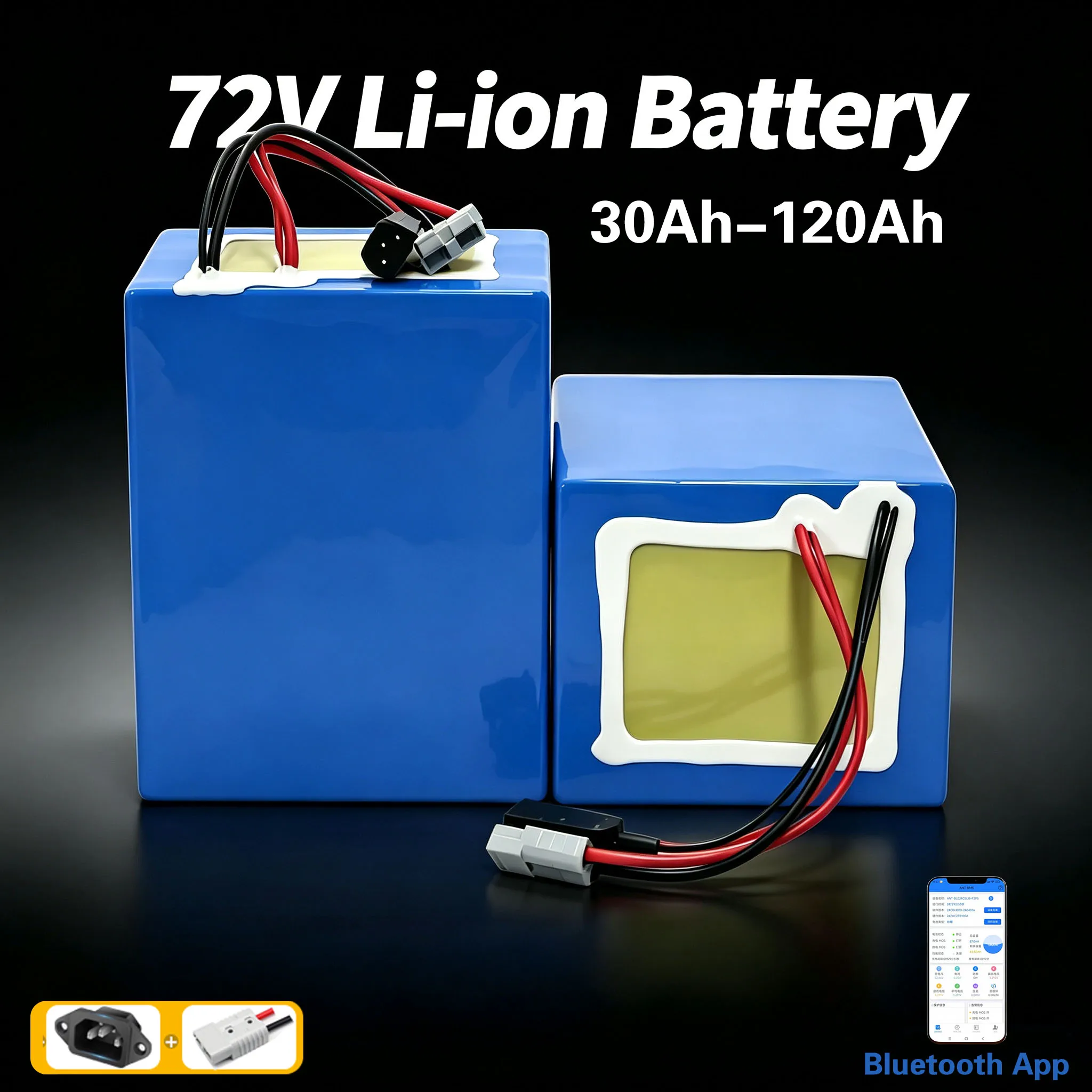 

72v 40Ah 50Ah 60Ah 70Ah 80Ah 100Ah lithium ion battery pack 40A 50A 60A 70A 80A 100A with bluetooth BMS 3000W 5000W 8000Wadapt