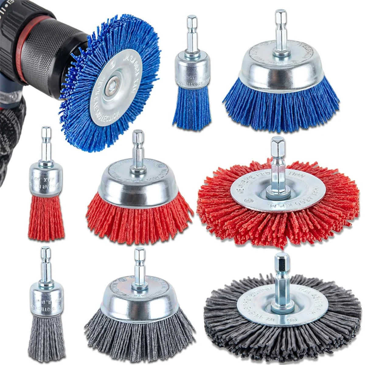 

Nylon Filament Brush-Abrasive Filament Nylon Wire Bristle Drill Wheel and Cup Brush Set,for Removal of Rust Corrosion