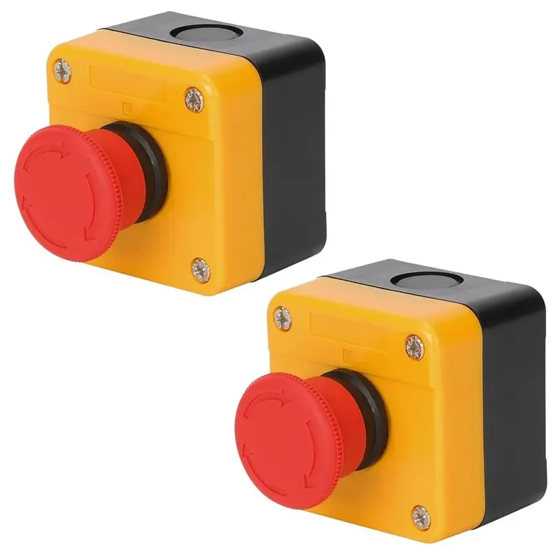 

AAAF Emergency Stop Push Button Switch, Red Mushroom Head E-Stop Switch With Box(1NO 1NC), 660V 10A Weatherproof Design