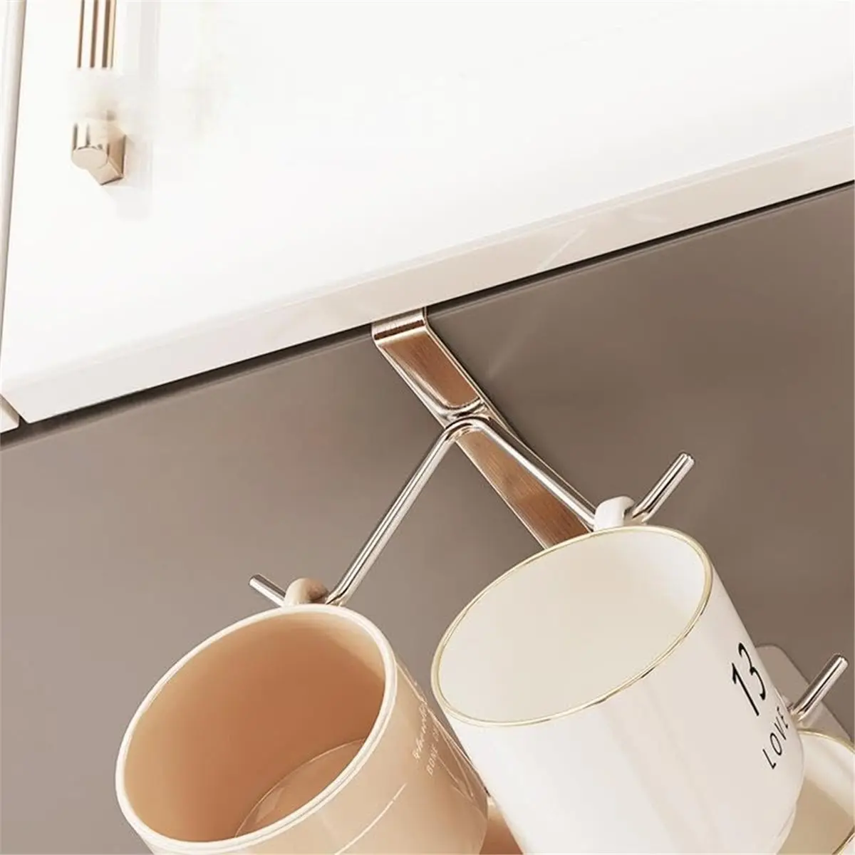 618 Mega Sale Stainless Steel Under Cabinet Mug Holder Rack with Self-Adhesive Bracket for Kitchen Organization