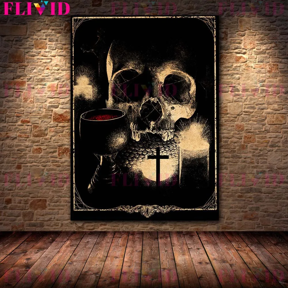 Pagan Witchcraft Worship Vintage Wall Art Canvas Painting Hell Demon,Red Snake,Dark Lord Art Poster Print Home Decor Unframed