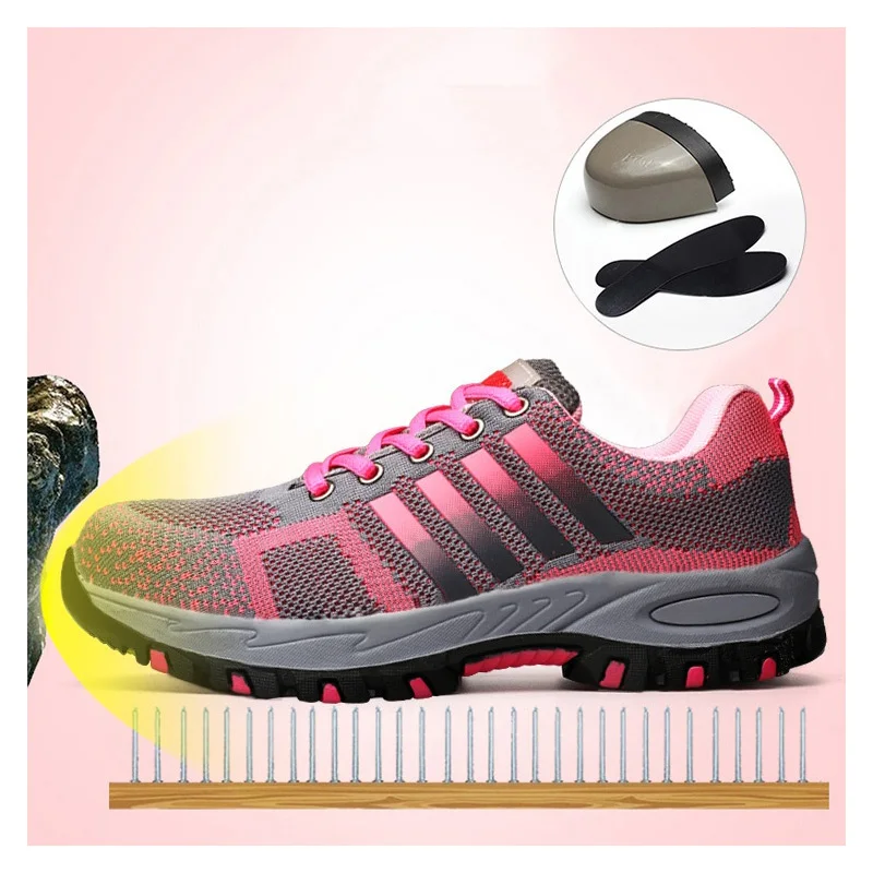 women fashion safety shoes breathable summer steel toe caps shoe security work boots outdoors worker footwear ladies seguridad