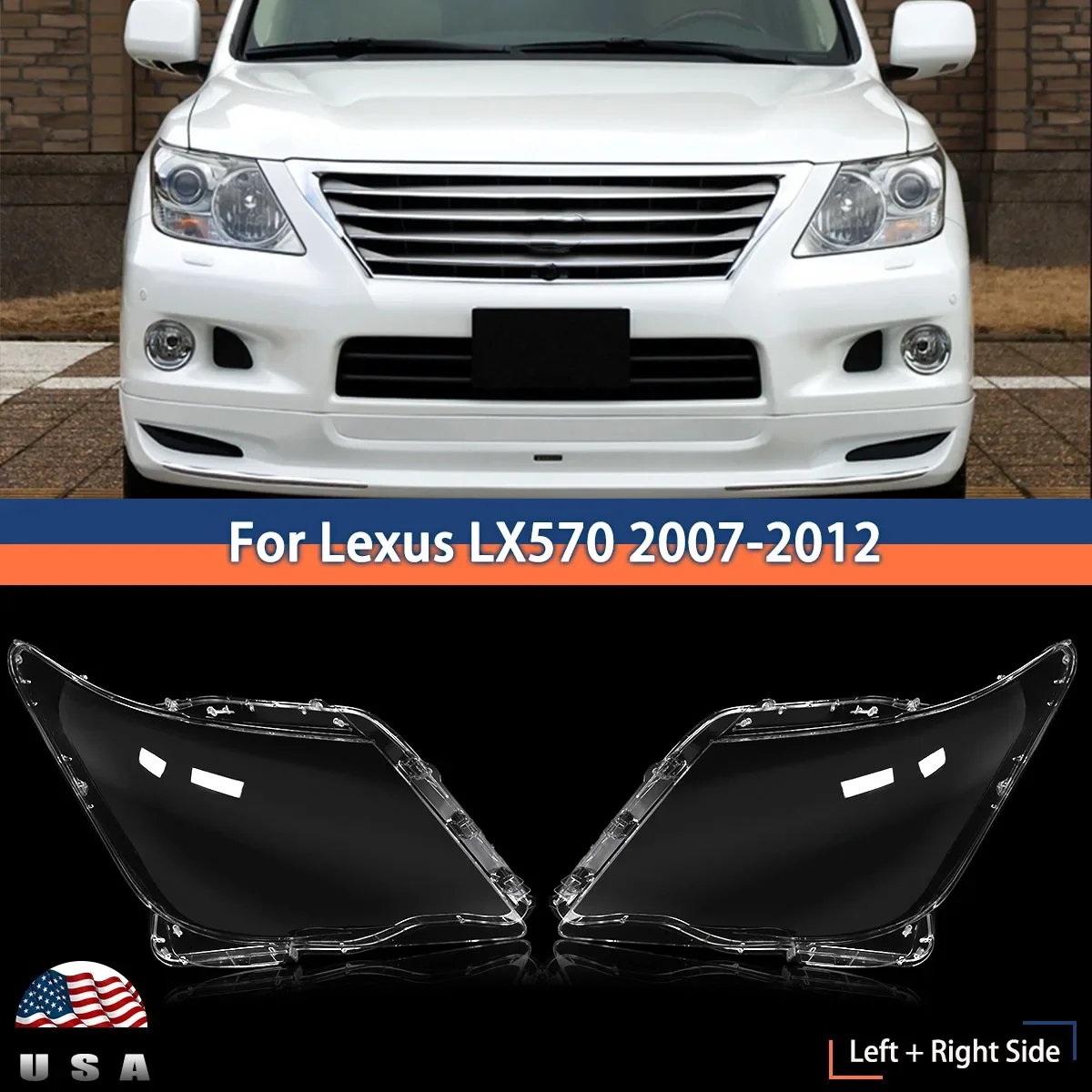 For Lexus LX570 2007-2012 Headlight Lampshade Clear Lens Lense Cover Left Right