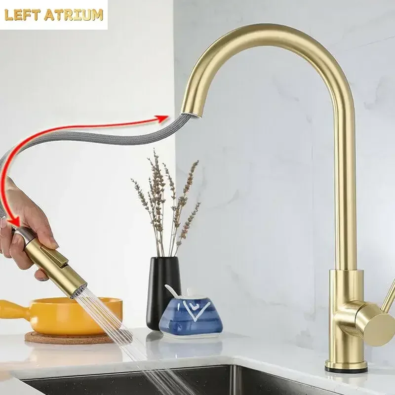 Brushed Gold Touch Kitchen Faucet Stainless Steel Mixer Tap Smart Hot Cold Water Sink Faucet High Quality Modern Kitchen Fixture