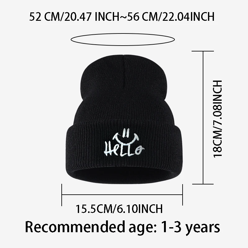 Knitted beanie for toddlers aged 1–3, featuring a soft “Hello” smile embroidery—perfect for everyday wear and outdoor activities - view 2
