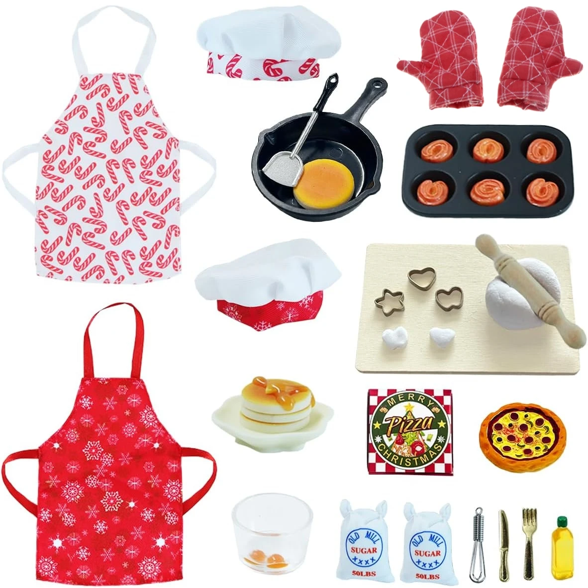 Dollhouse Miniature Christmas Elf Ffairy Doll Baking Checkered Gloves Model Simulation Dwarf Kitchen Heat Resistant Cooking Acce