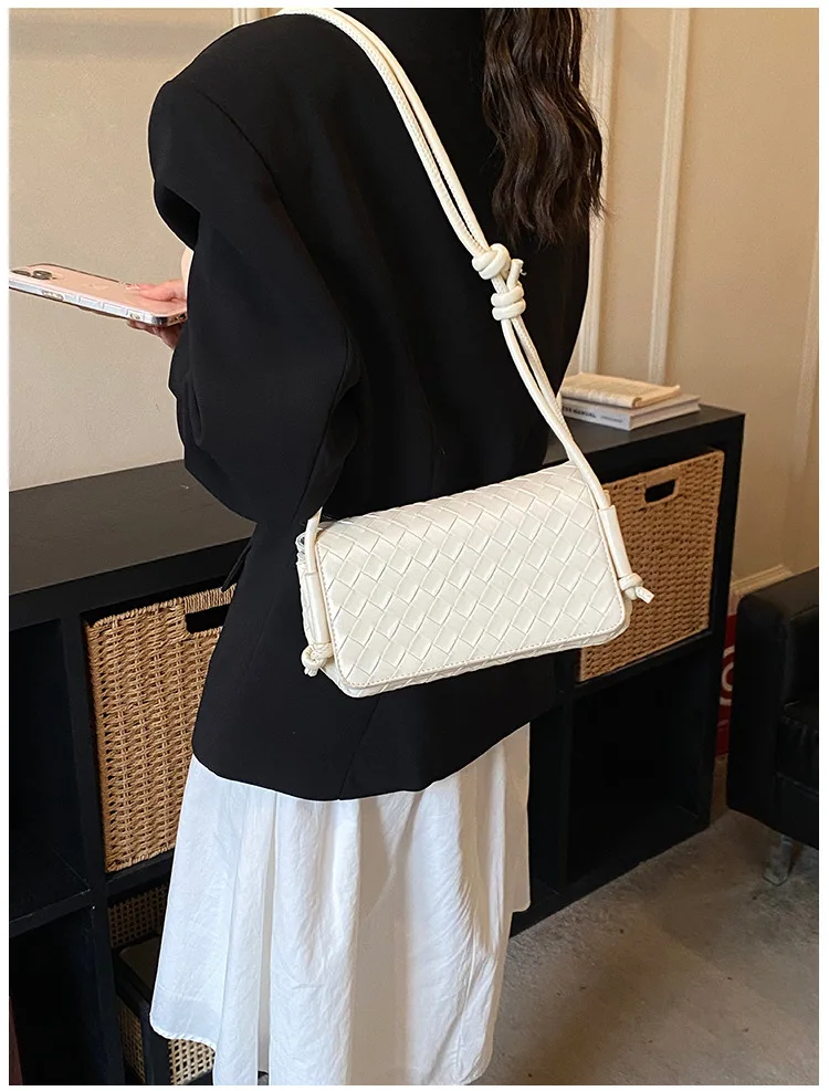 Bolso Bandolera Y2K para Mujer, Modelo LinJ2026, Tejido, de un Solo Hombro, Pequeño y Cuadrado, Bolso de Mano Moderno, Exclus...