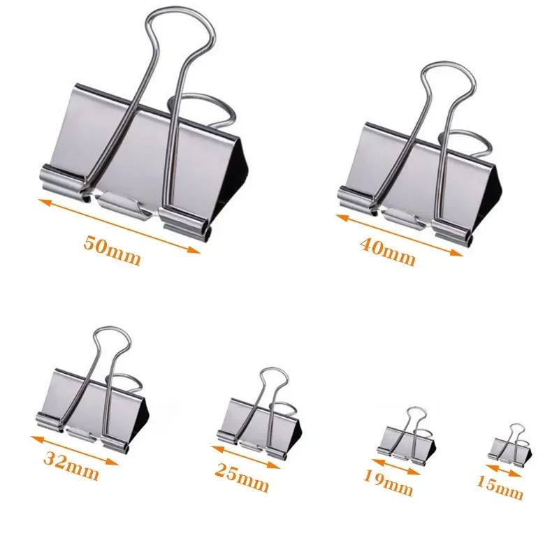 5-30Pcs Binder Clips File Metal Paper Clips Silvery Paper Clip Clamp 15/19/32/40/50mm Stationery Clip Office School Supplies