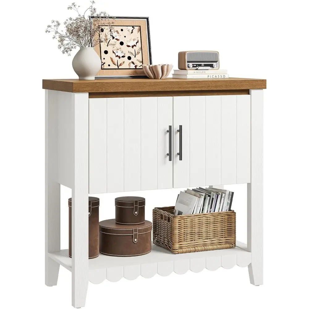 

Narrow Entryway Table with Storage, Coffee Bar Cabinet, Open Shelving, Suitable for Living Room, Entryway, White Finish