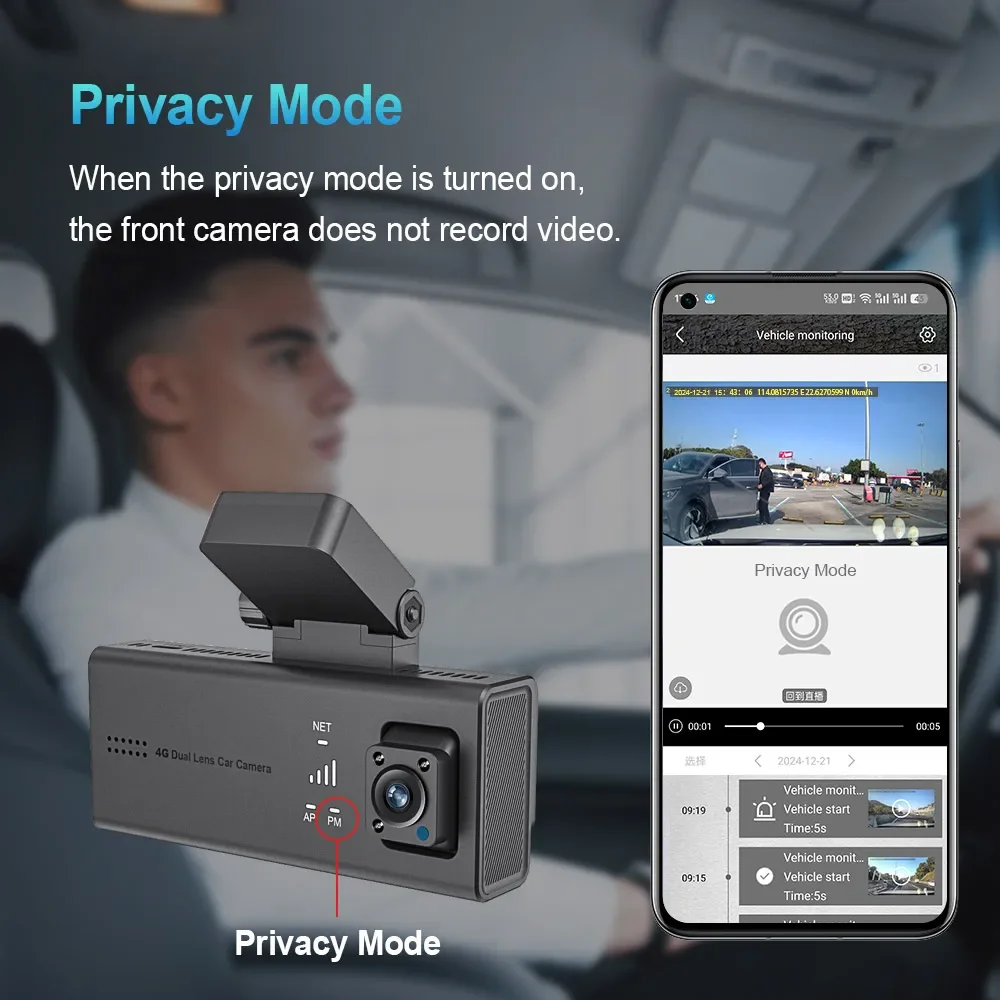 4G Dash Cam Front and Rear 4K Dual Dash Cam Car Camera Mini Dashcam for Cars Night Vision Built-in GPS G-Sensor Parking Monitor