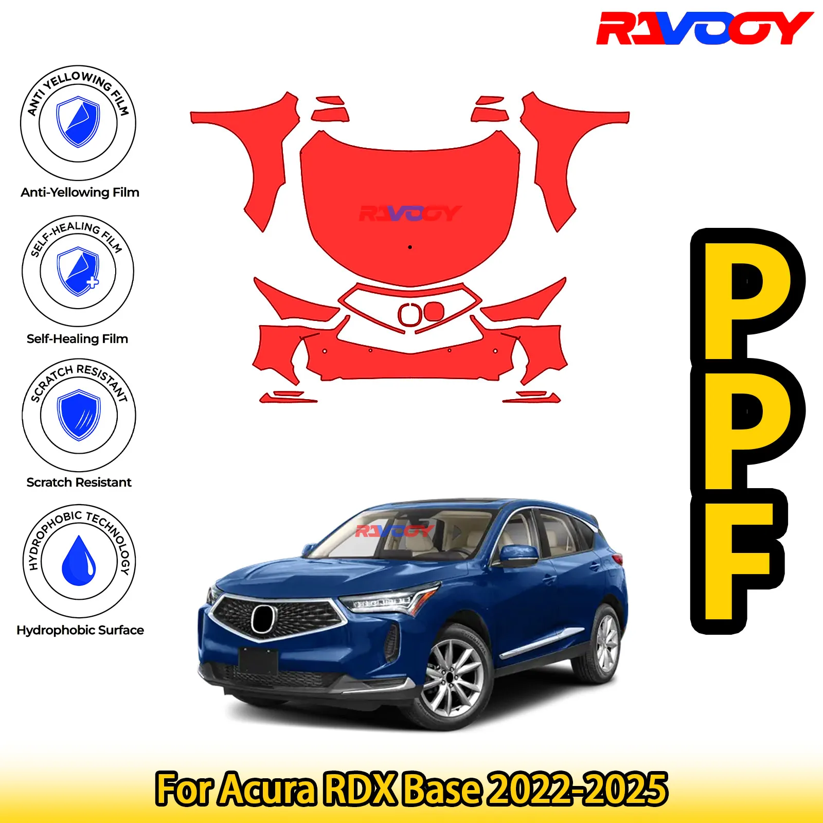 

Для Acura RDX Base 2022-2025 глянцевая матовая черная предварительно вырезанная передняя защитная пленка PPF Kit