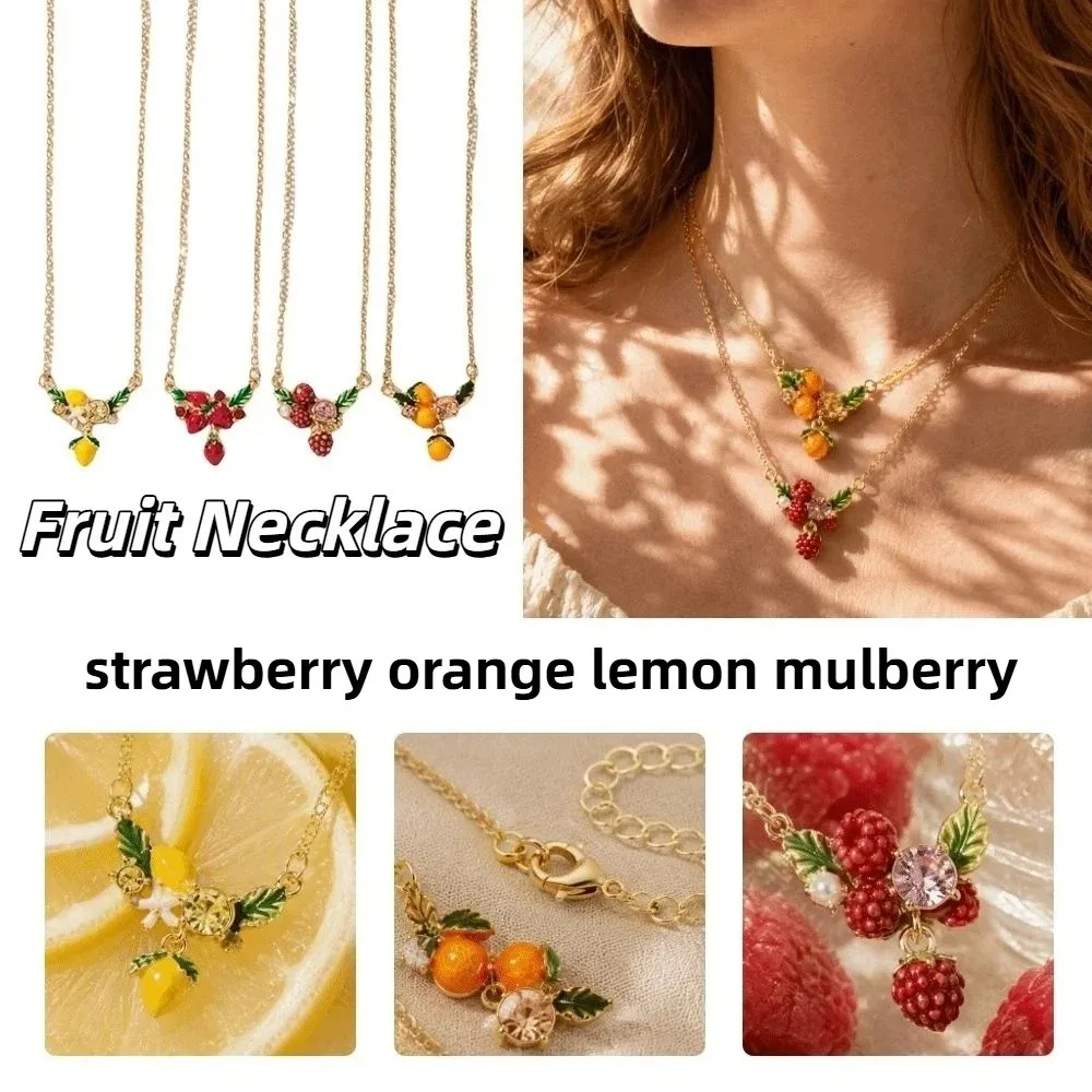 Fashion Stackable Fruit Necklace Lemons Mulberry Fruits Choker Strawberry Fruit Design Clavicle Chain Girls