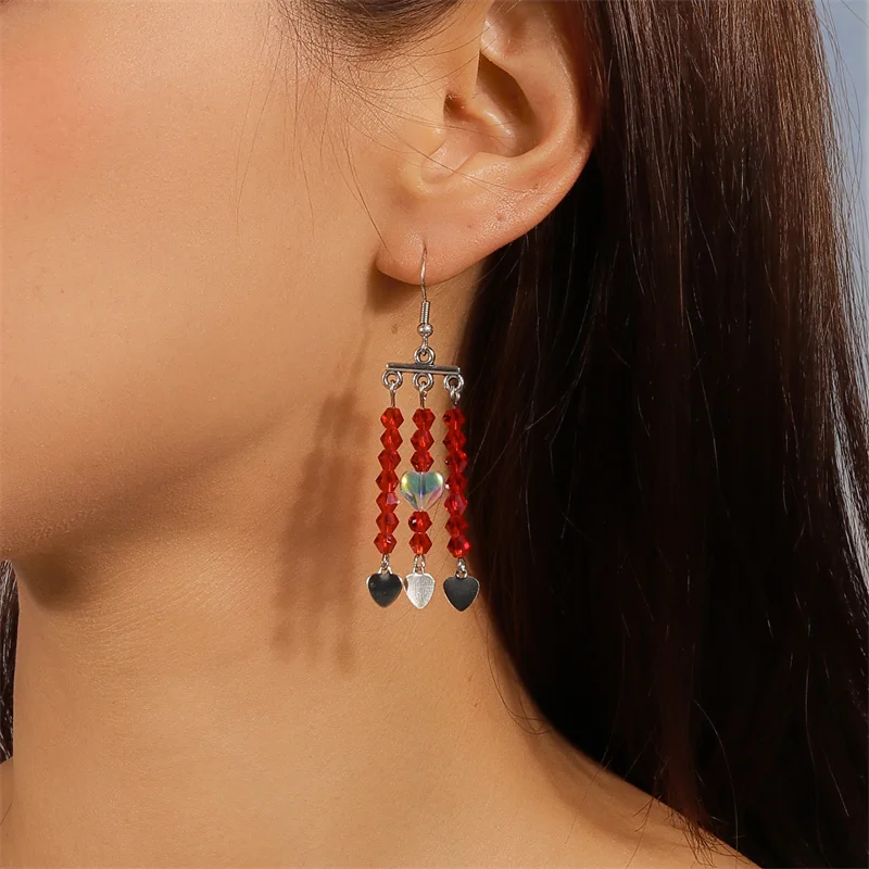 Aihua Koreanische Rote Quasten-Kristallherz-Ohrringe für Frauen Romantische Geschenke für Freundinnen Braut Hochzeit Party Schmuck – Detail 3