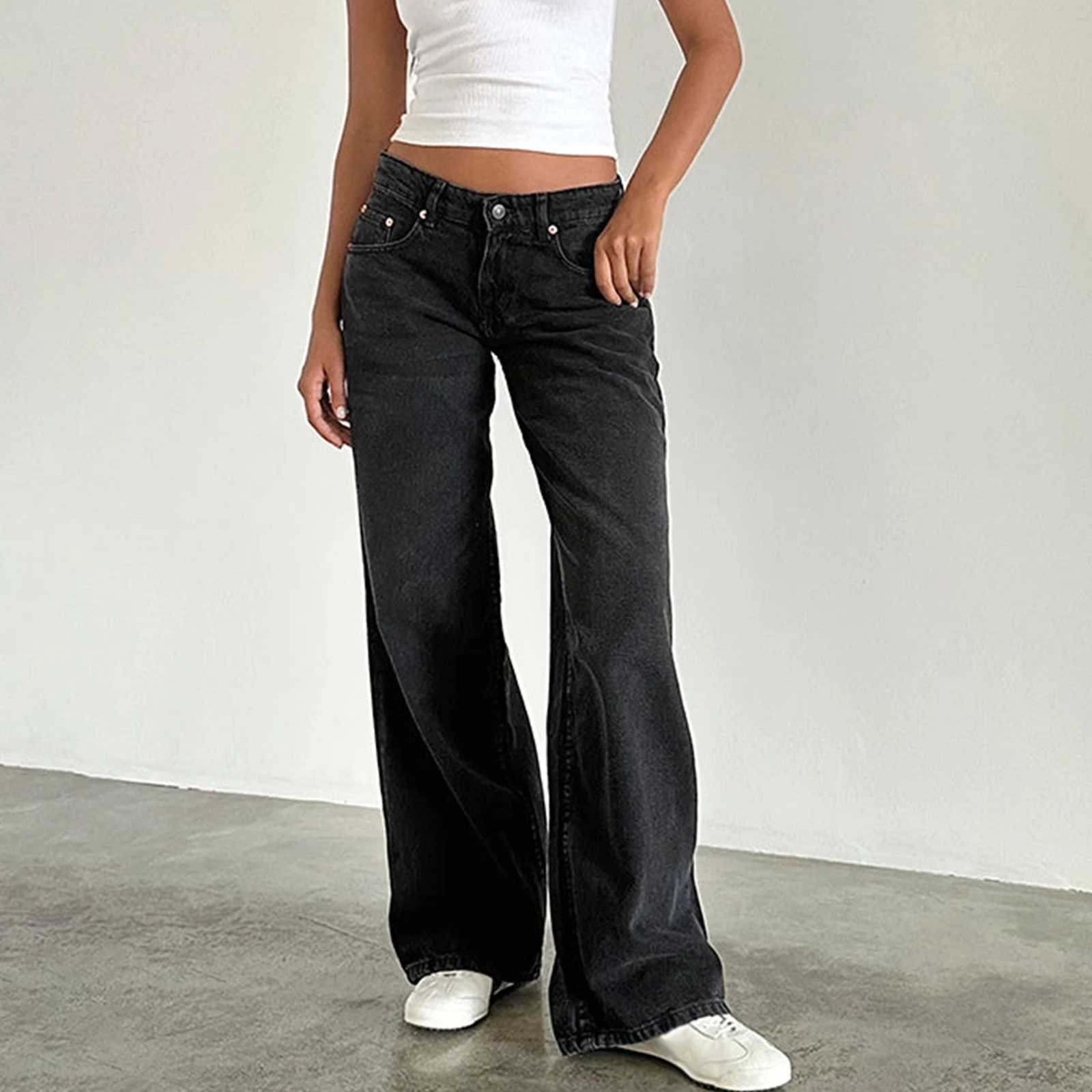 

Women Harajuku y2k Low Waist Baggy Jeans Retro Fashion Loose Fit Boyfriend Straight Wide Leg Jeans Long Denim Pants Trousers