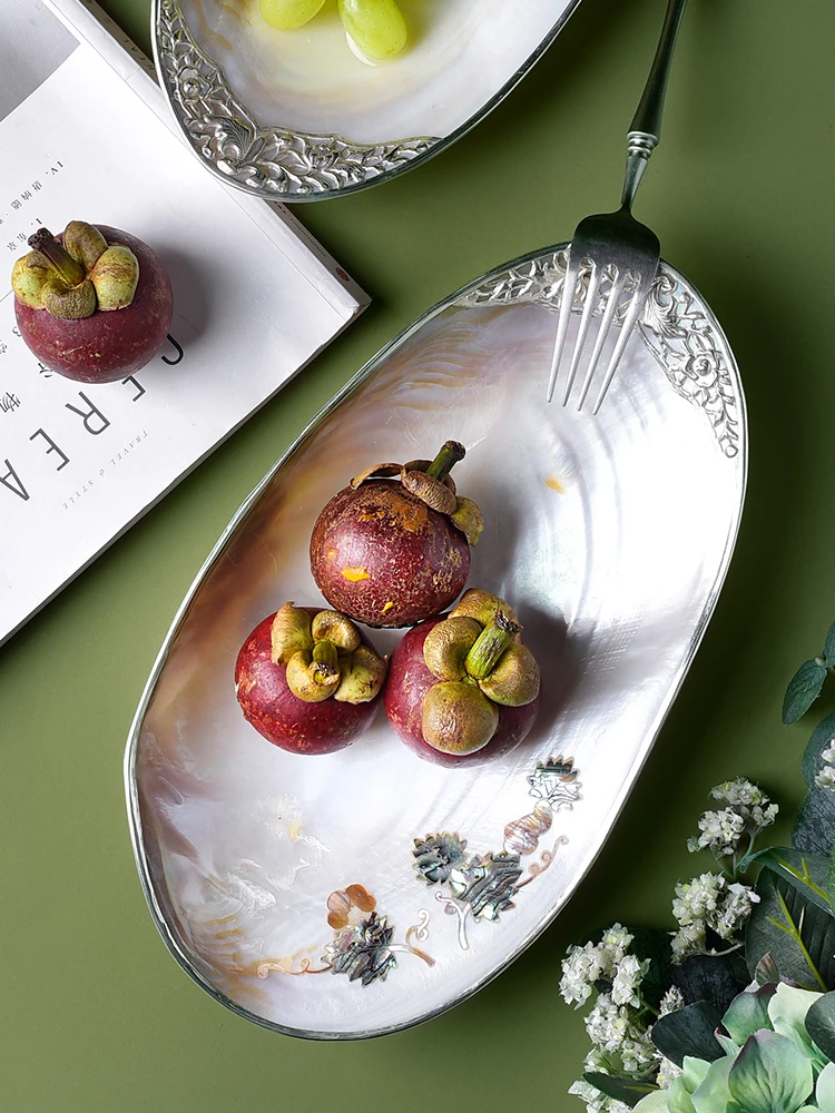 Yjq fruit plate creative natural shell creative fruit living room home tea table snack plate