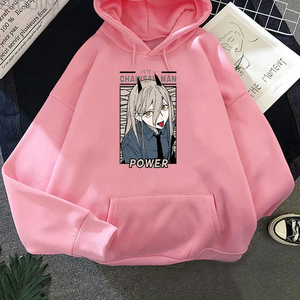 Anime Chainsaw Man Power Kawaii Print Plus Size Hoodie Women Sweatshirts Harajuku Autumn Winter Warm Female Sweatwear Clothing