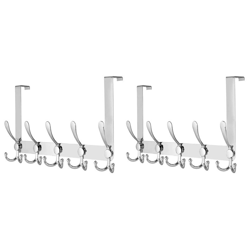 

2X Over The Door Hook: Door Hanger Hook Rack With 5 Tri Hooks For Hanging Coats, Door Towel Rack Towel Hanger Door