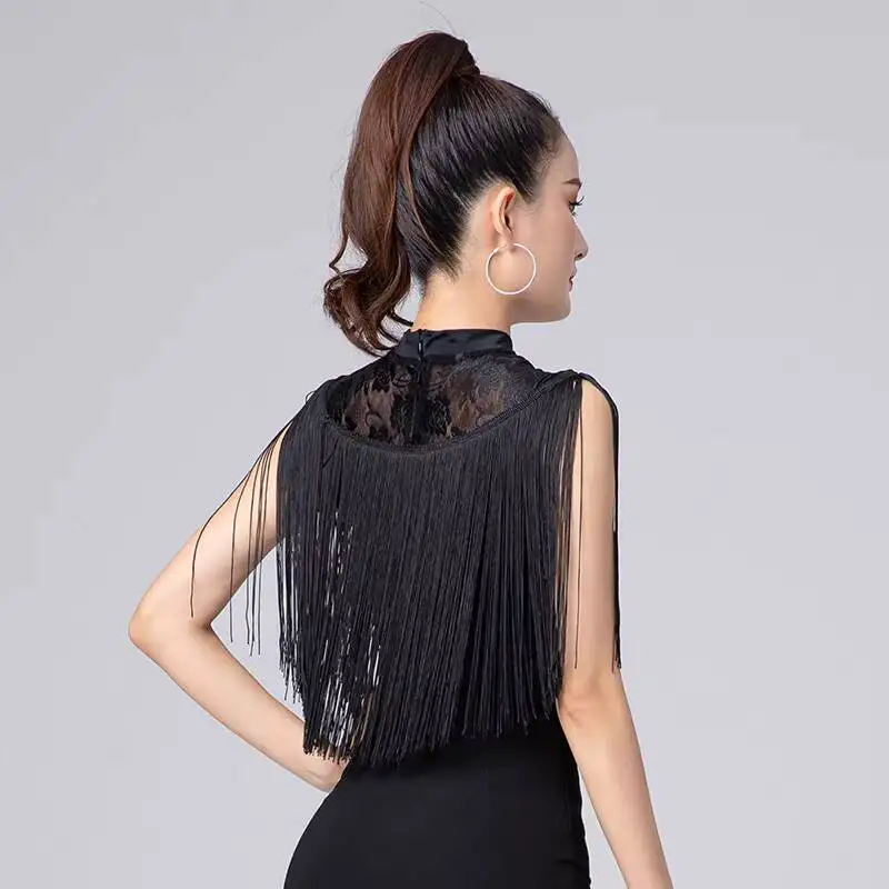 2026 New Black Sleeveless Fringe Bodysuit For Women Adult Latin Dance Wear Figure Training Practice Jumpsuit Summer Stage