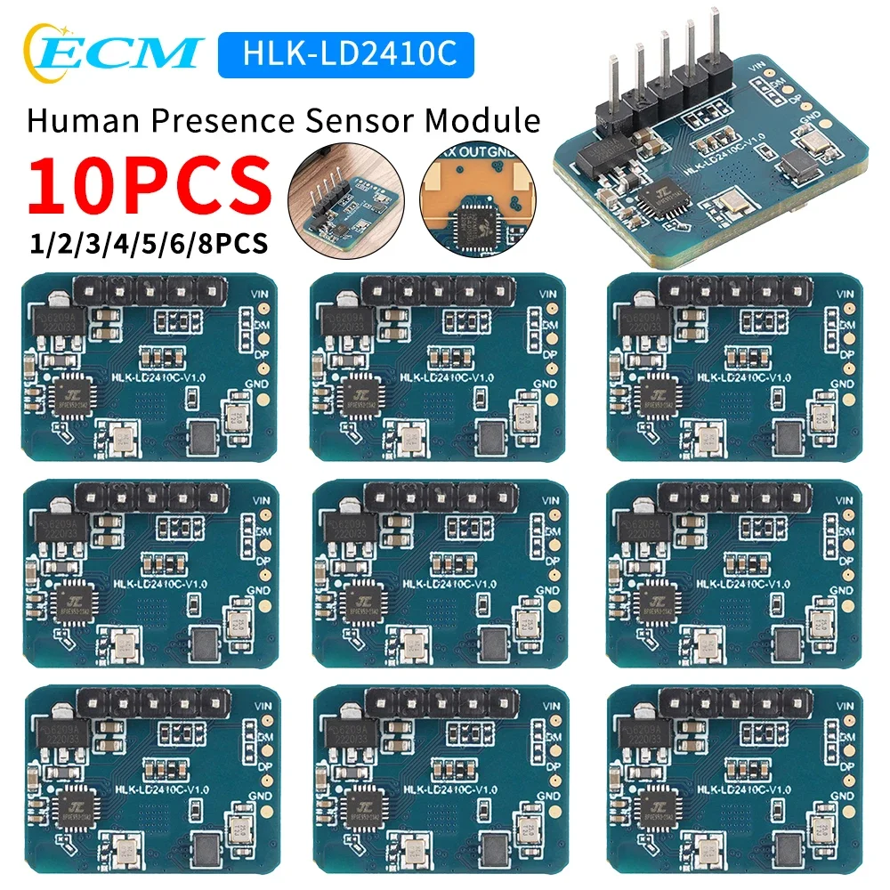 10PCS-1 HLK-LD2410 LD2410B LD2410C 5V Mini FMCW 24G Smart Human Presence Status Sensor Radar Module Consumer Electronic Kits