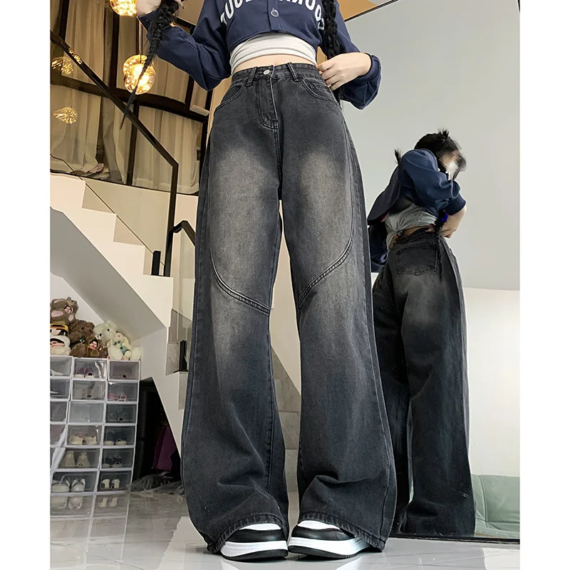 

WCFCX STUDIO Women Vintage Streetwear Baggy Korean Jeans High Waiste Oversize Wide Leg Pants Grunge Denim Trousers Y2K Clothes