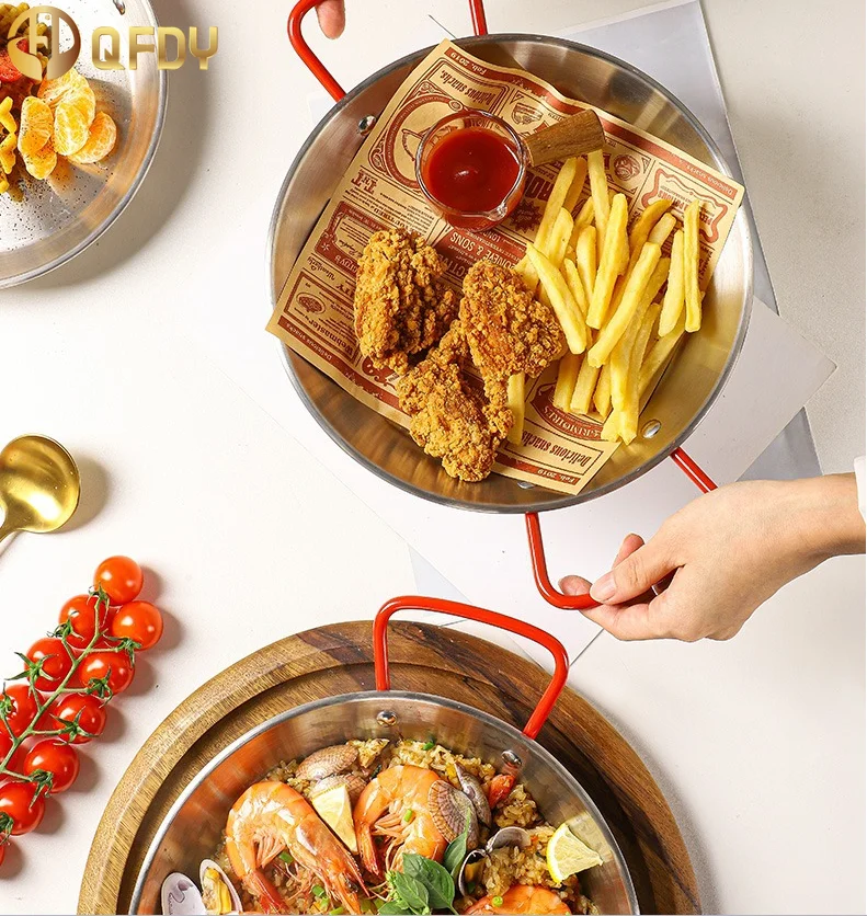 

Spanish stainless steel seafood plate with double ears Western cuisine Korean fried chicken french fries Snack plate Food Tray