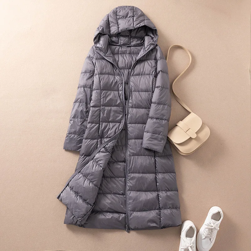 2022 Autumn Winter Women Down Coat Warm Lightweight White Duck Down Jacket Parkas Ladies Loose Long Hooded Windproof Outwears