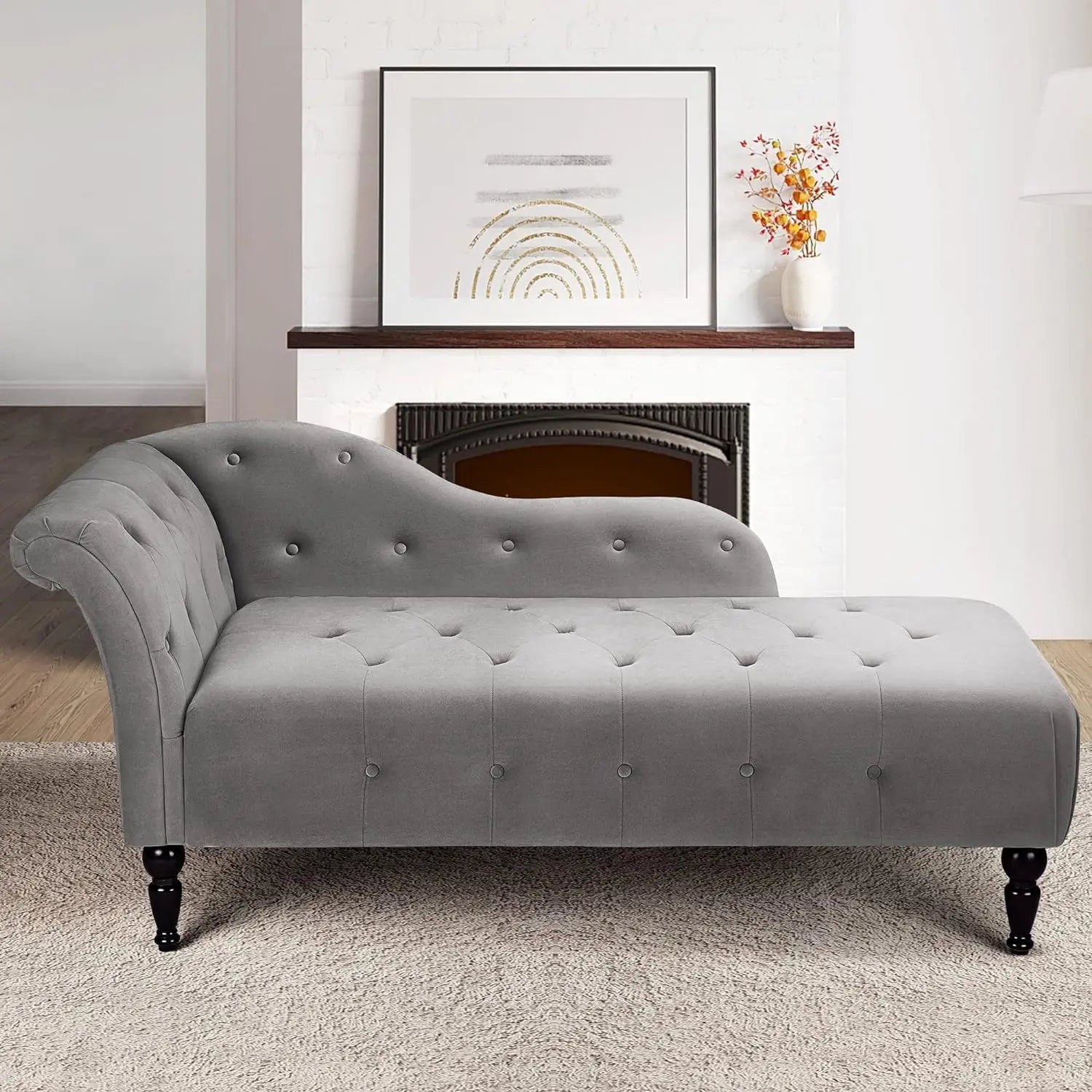 Upholstered Chaise Lounge with Left Armrest, Button Tufted Lounge Sofa, Velvet Button-Tufted Chaise Lounge Chair Leisure Sofa Ch