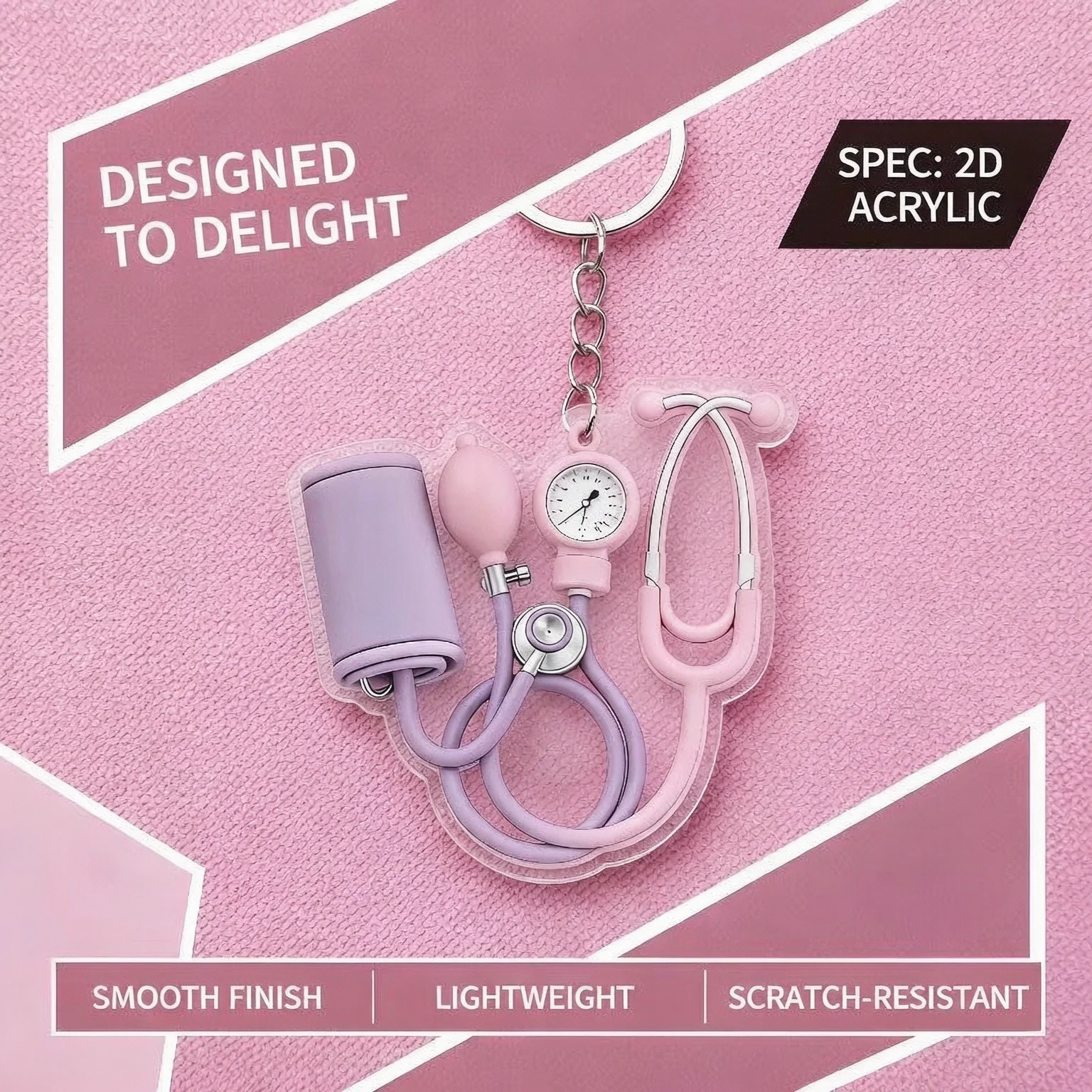 @*2D Acrylic Medical Keychain Creative Stethoscope Pattern BPA Free for Pediatric Clinic Staff Small Thank You Gift