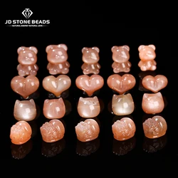 1 Pc Natural Golden Sand Moonstone Carving Beads With Hole Cartoon Bear Cat Small Charm For Jewelry Making Diy Necklace Bracelet