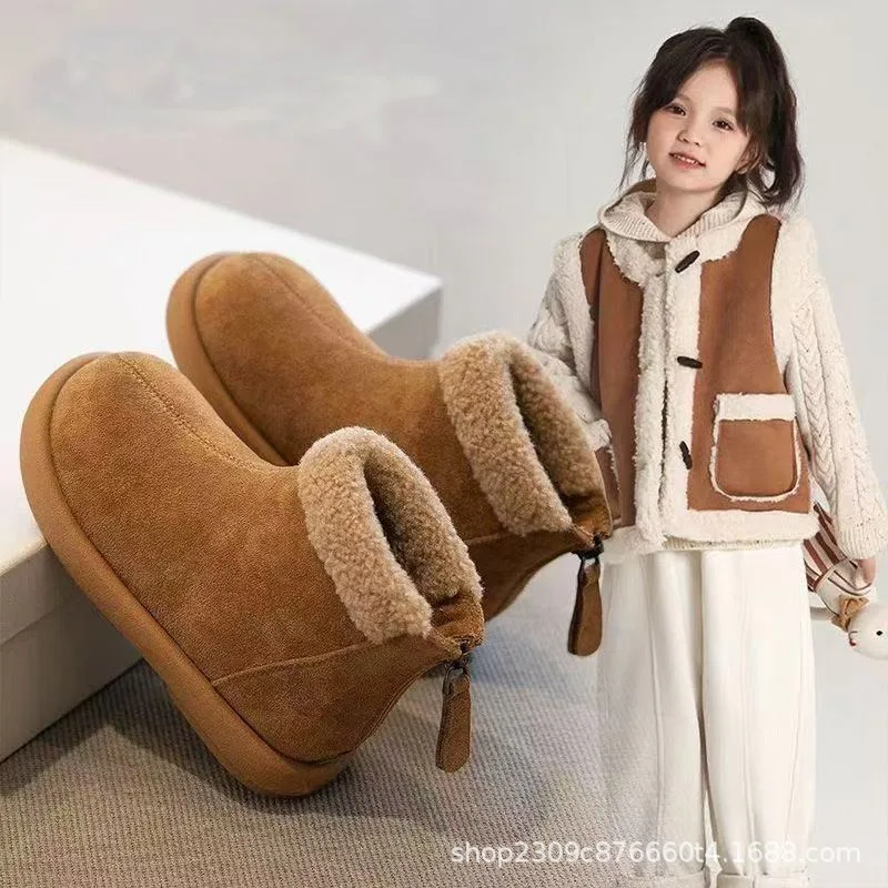 2026 Classic Charm and Minimalist Versatility Princess Snow Boots for Girls Suede Winter Shoes Girl Kids Velvet Platform Shoes