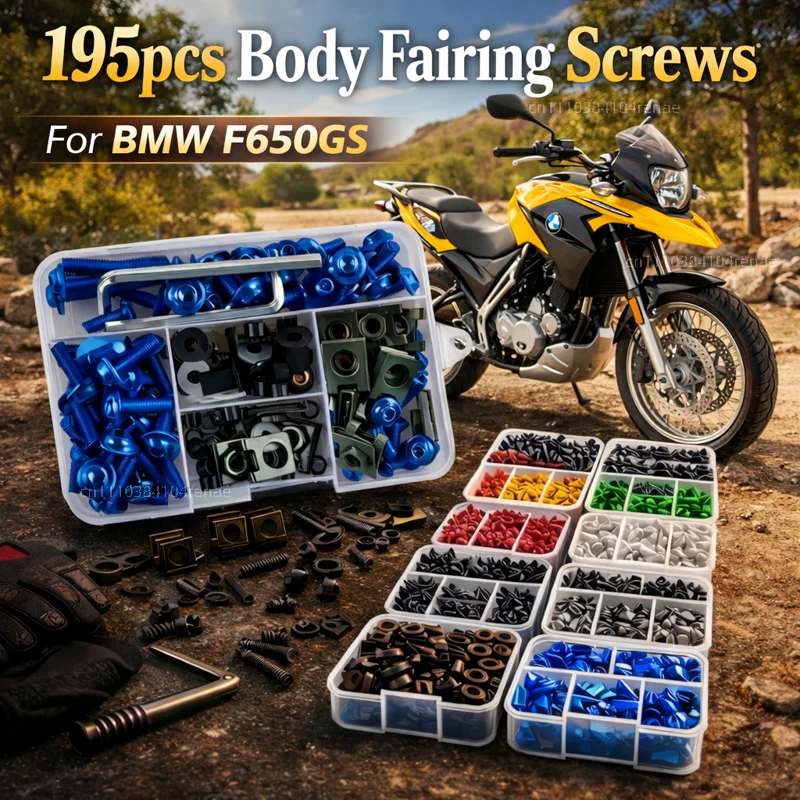 Kit de 195 vis et écrous de carénage pour moto BMW F650GS toutes années, en aluminium CNC, avec attaches et clips