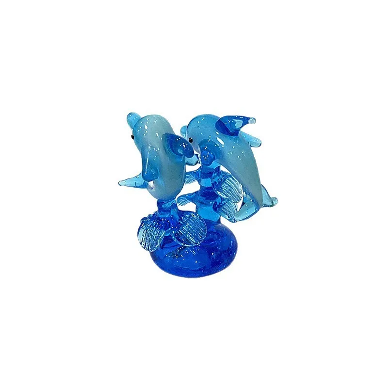 Handmade Creative Murano Glass Wave Dolphin Statue Cute Marine Animal Figurine Home Decor Living Room Table Ornament Collection