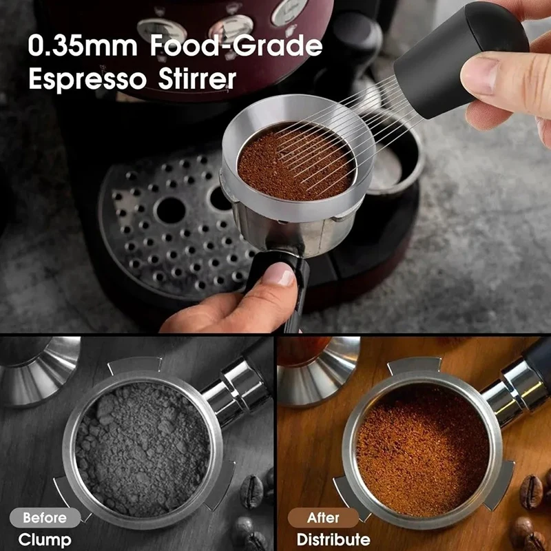 5Pcs Espresso Accessories Kit Coffee Distributor And Tamper Leveler WDT Tool And Dosing Funnel Set Fits 51/53/58 Mm