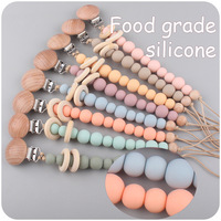 Baby Pacifier Clip Silicone Beads Bead Dummy Chain Holder Soother Chains Hemu Ring Beads wooden Clips Baby Teething Chew Toy