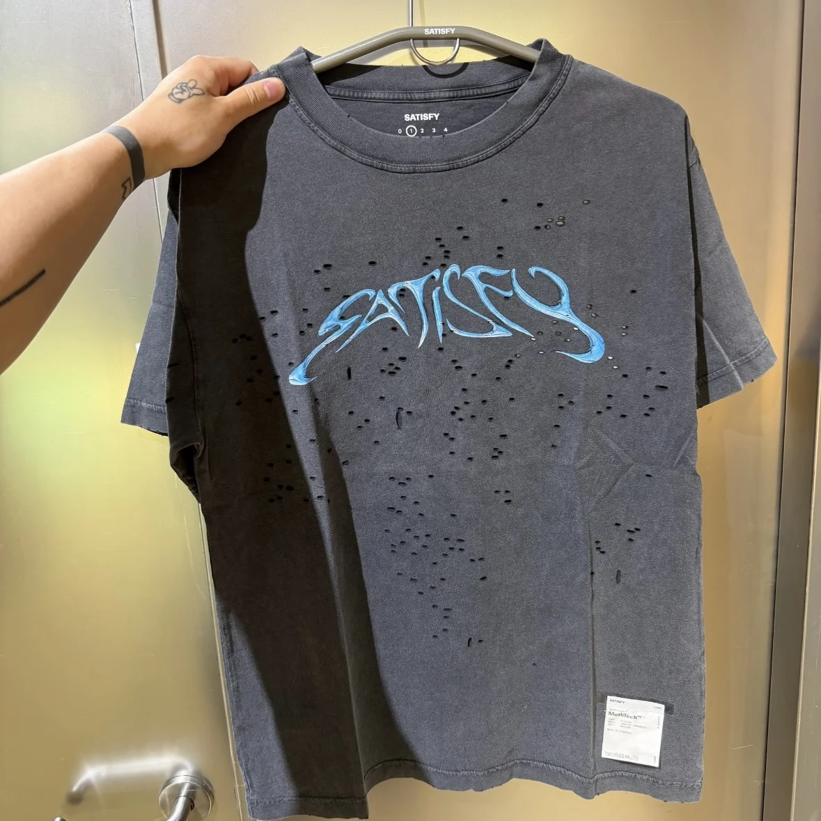 SATISFY Washed Distressed Lightweight Short-Sleeve Athletic T-Shirt