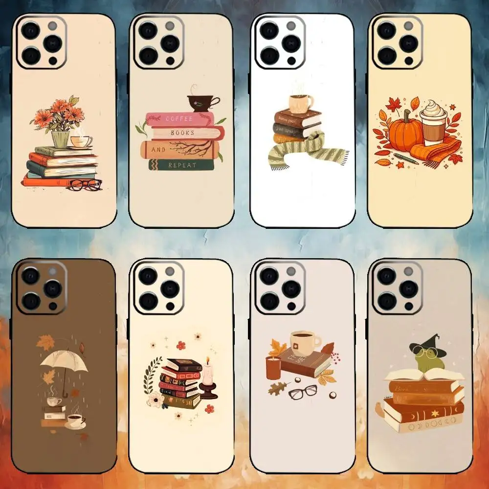 

Autumn Leaves Coffee Book Phone Case For iPhone17,16,15,14,13,12,11 Plus,Pro Max Soft Black Cover