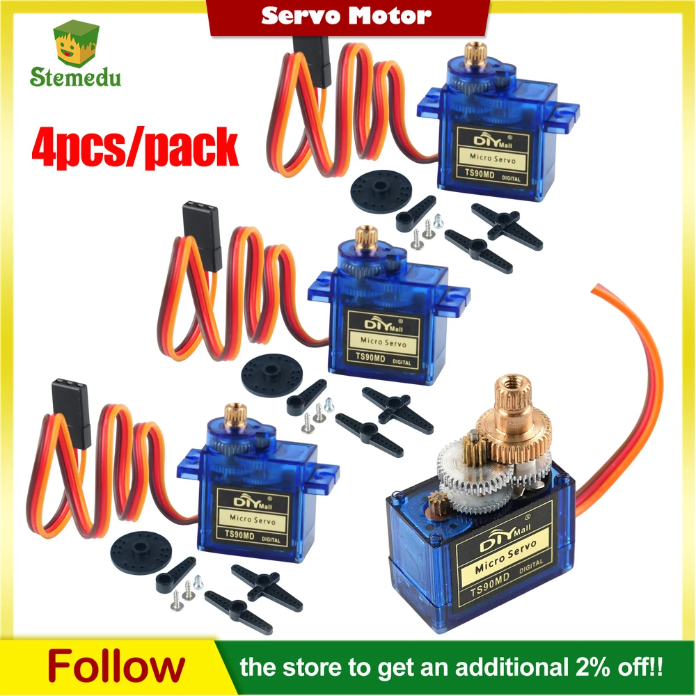 4pcs/pack TS90MD 9g Micro Servo Motor Metal Gear Digital Steering 180/270/360 degree Mini Servo for Arduino RC Plane and Cars